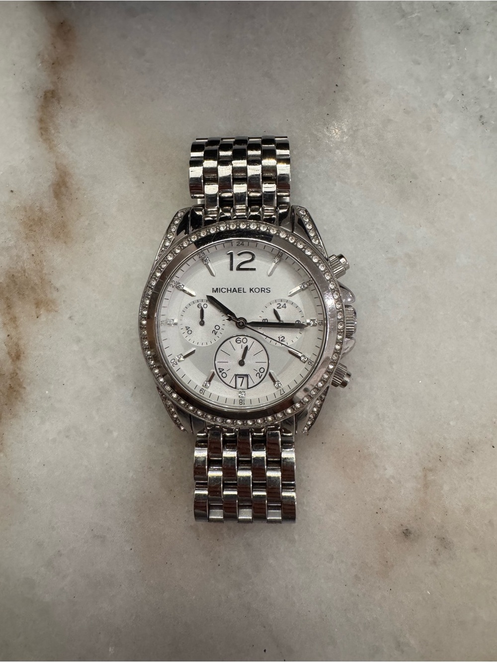 Michael Kors Silver Crystal-Trim Chronograph Bracelet Watch